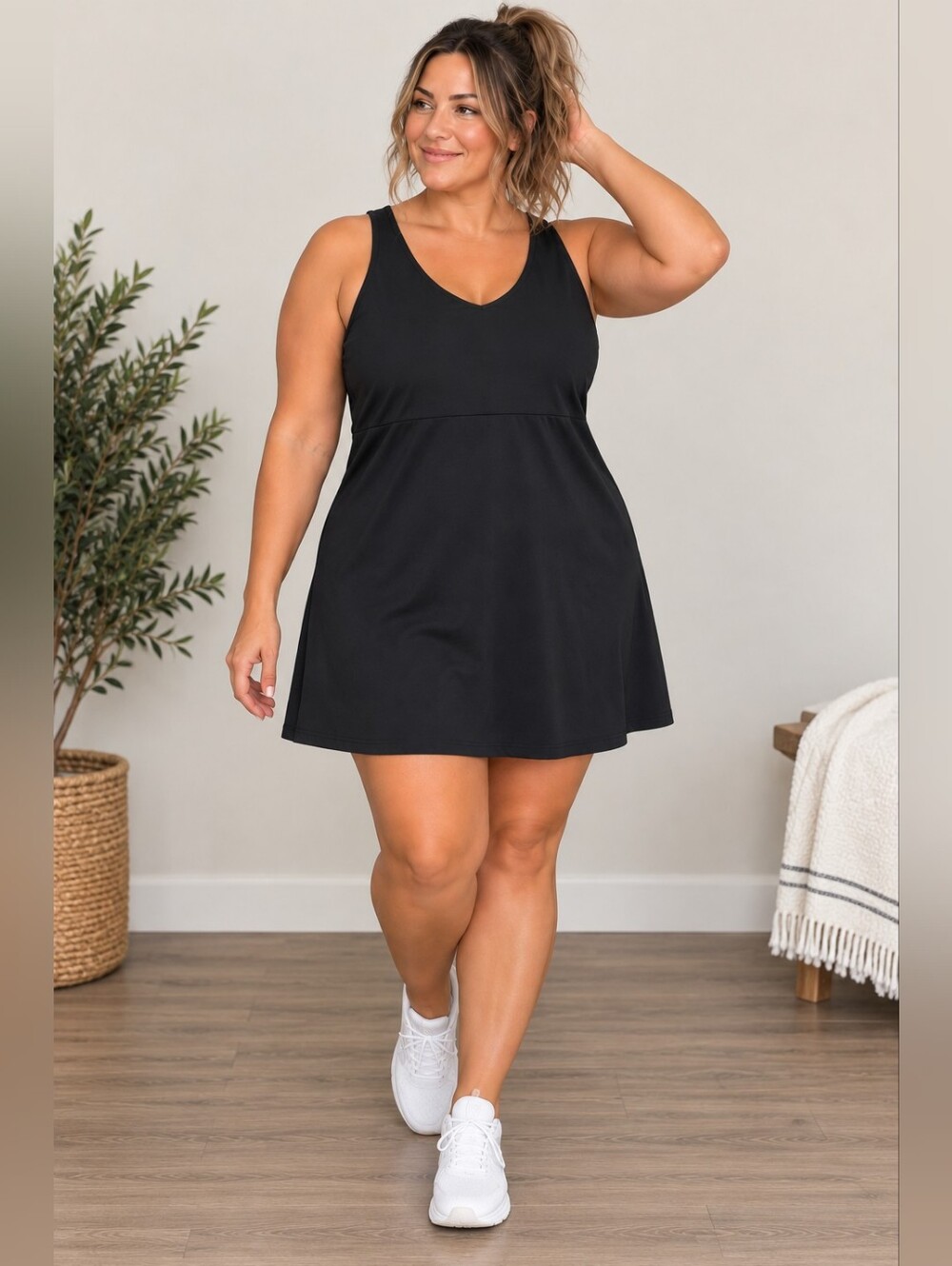 NWT GapFit Active Tank Dress XXL Black Built In Bra Shorts Pocket